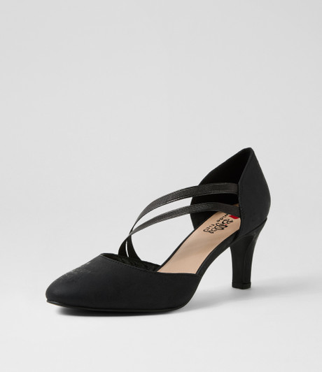 Issen W Black Shimmer Fabric Heels