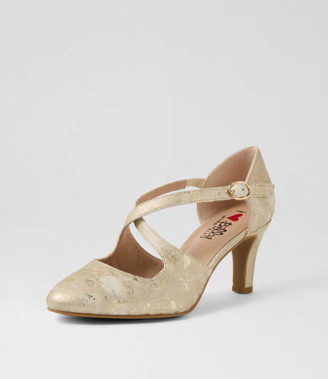 Irenna W Champagne Shimmer Fabric Heels