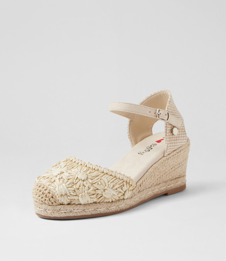 Bessine Ecru Daisy Synthetic Raffia Heels