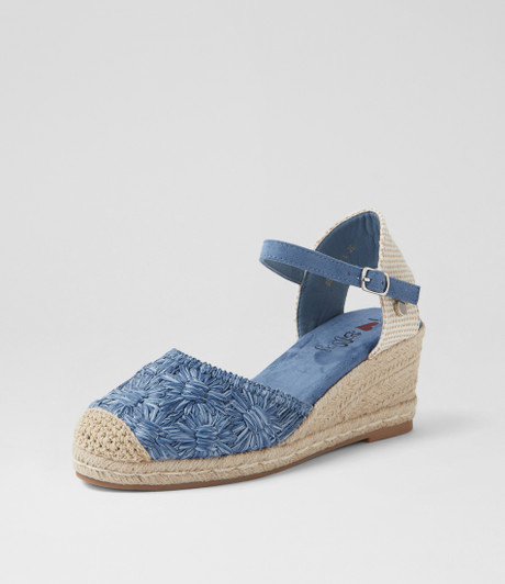 Bessine Blue Daisy Fabric Heels