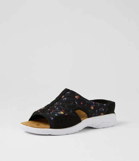 Christin Black Floral Fabric Sandals