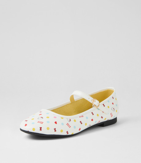 Hello Kitty Dandy White Print Flat Shoes