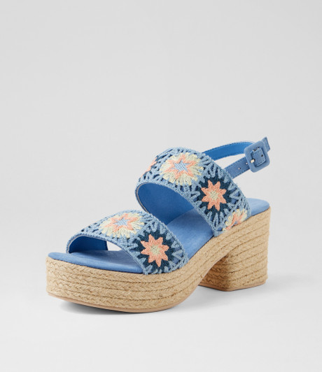 Darcon Blue Crochet Fabric Microsuede Sandals