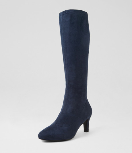 Islene W Navy Stretch Microsuede Knee High Boots