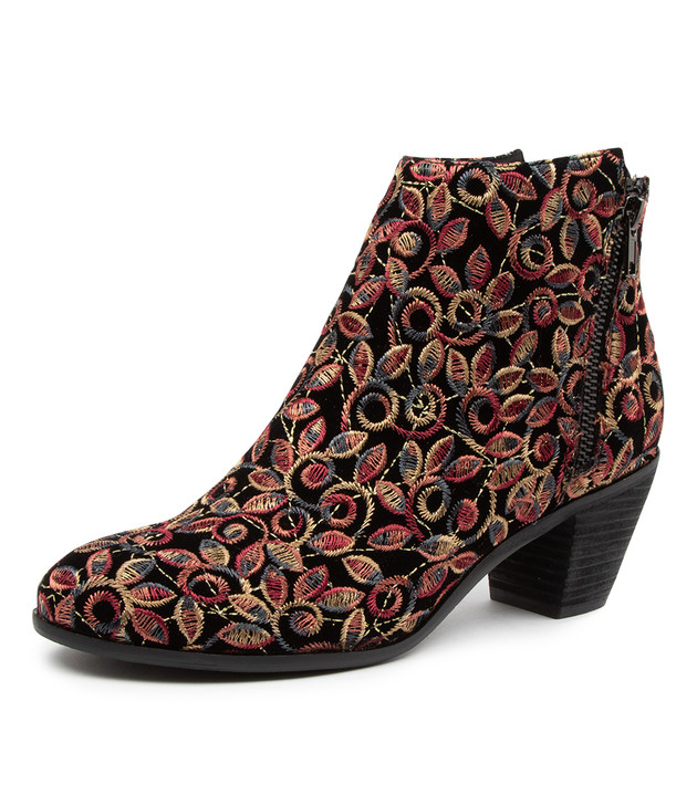 NOLO BLACK EMBROIDERY ANKLE BOOTS