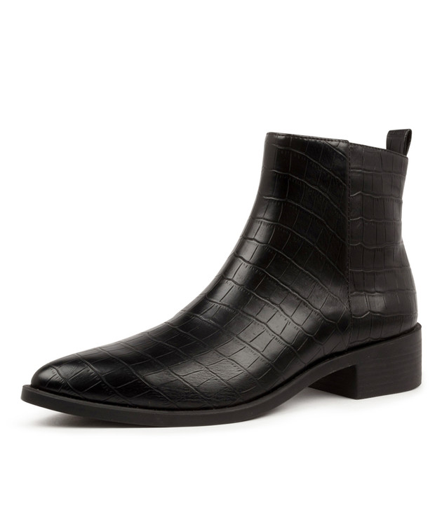 SALLA BLACK CROC ANKLE BOOTS