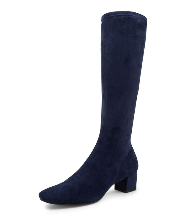 Hoyty Navy Microsuede Knee High Boots