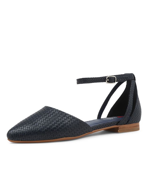 Grammi Navy Embossed Flat Shoes