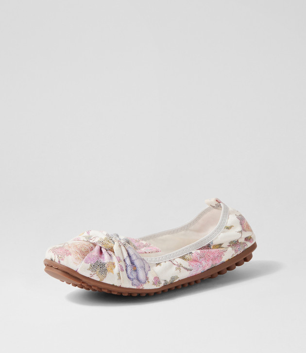Clayne Ivory Floral Microsuede Ballet Flats