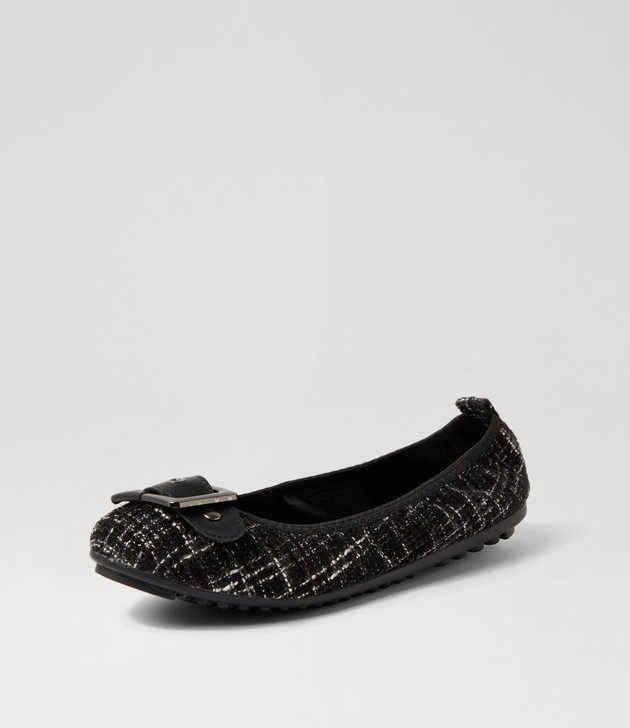 Cory Black Tweed Fabric Ballet Flats