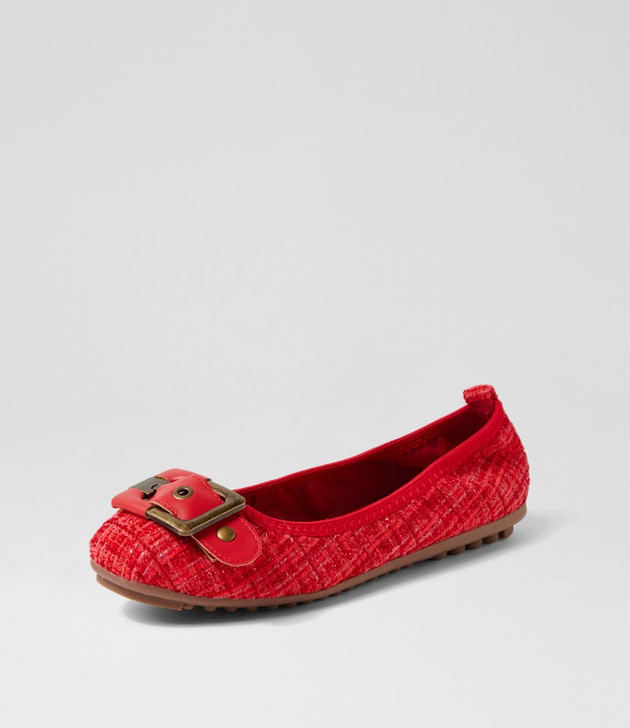 Cory Red Tweed Fabric Ballet Flats