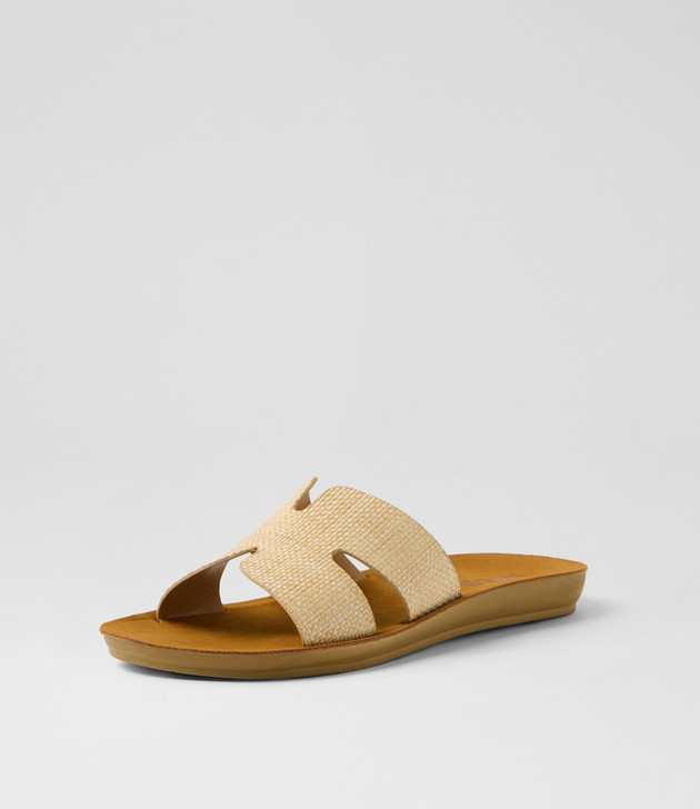 Glori Beige Synthetic Raffia Slides