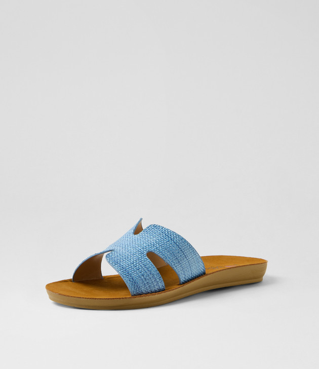 Glori Blue Synthetic Raffia Slides