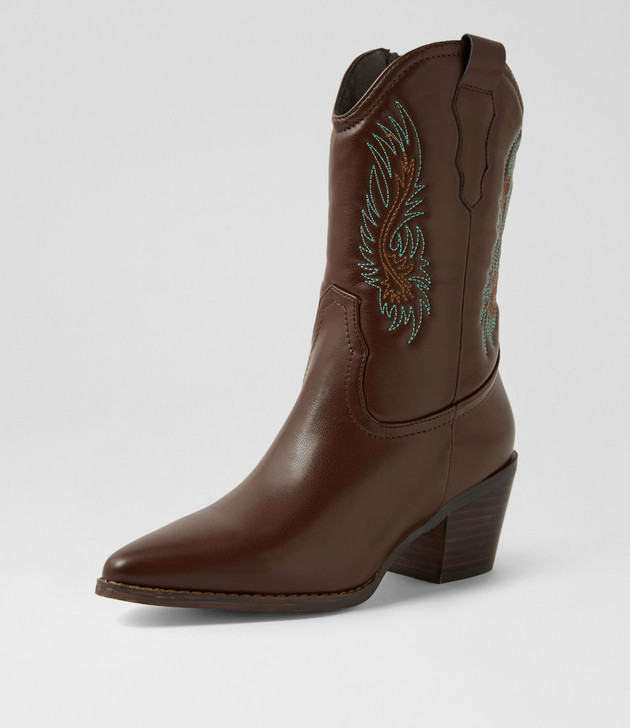 Yeehaw Choc Green Stitch Calf Boots