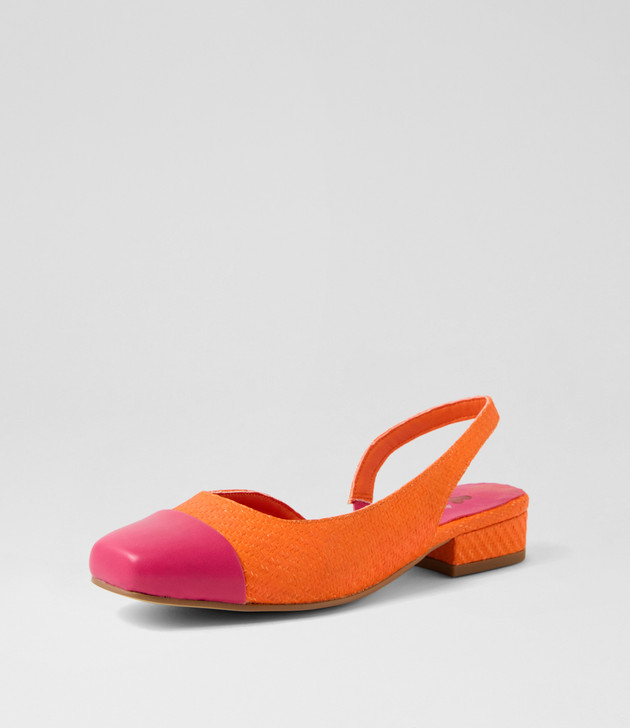 Bonsoon Raspberry Orange Synthetic Raffia Heels