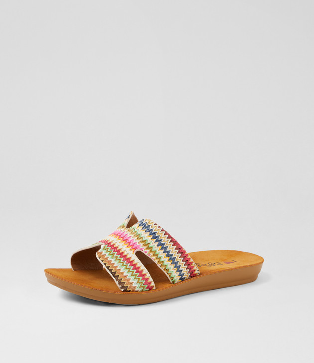 Glori Bright Zigzag Synthetic Raffia Slides