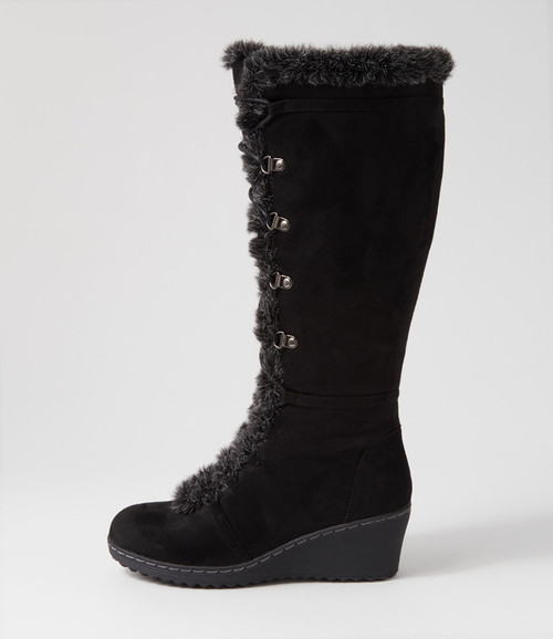 Black Over the Knee Microsuede Drawstring Boots