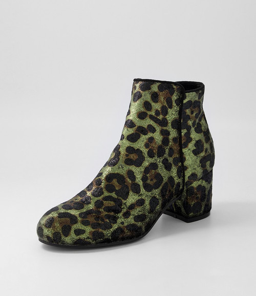 Kanye Khaki Leopard Velvet Ankle Boots - I Love Billy