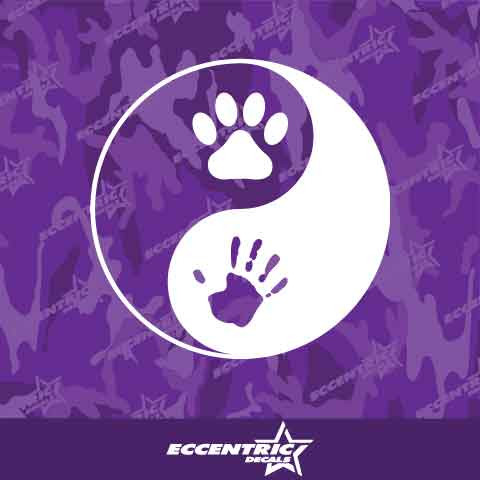 Yin Yang Hand And Paw Print Vinyl Decal Sticker