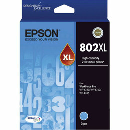 Genuine Epson 802XL Cyan Ink Cartridge EPSON WORKFORCE PRO WF 4720, EPSON WORKFORCE PRO WF 4740, EPSON WORKFORCE PRO WF 4745