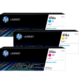 HP #416A Genuine Cyan, Magenta, Yellow Value Pack (W2041A, W2042A, W2043A) HP Color LaserJet Pro M454 M454dn M454dw M454nw M479 M479dwHP Color LaserJet Pro M479fdn M479fdw M479fnw