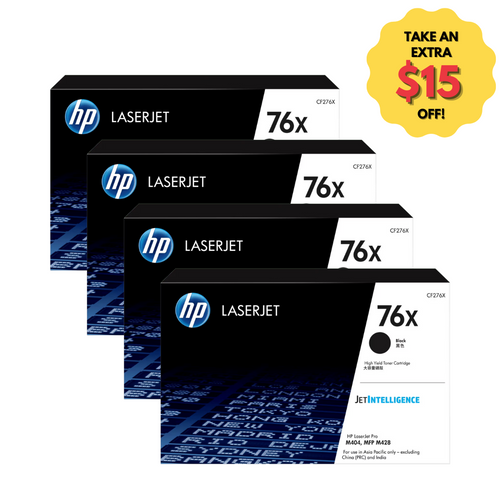 HP #76X Black Toner CF276X - 4 Pack - 10,000 pages - CLEARANCE HP LASERJET PRO M404, HP LASERJET PRO M406, HP LASERJET PRO M428; HP #76X Black Toner CF276X - 4 Pack - 10,000 pages - CLEARANCE HP LASERJET PRO M404, HP LASERJET PRO M406, HP LASERJET PRO M428;