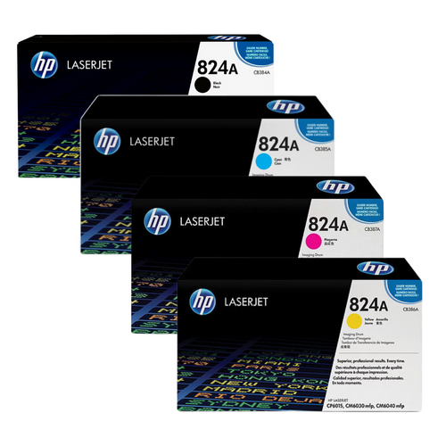 Genuine HP #824A 4 Pack Drums CB384A, CB385A, CB386A, CB387A HP COLOR LASERJET CM6030, HP COLOR LASERJET CM6030F, HP COLOR LASERJET CM6040, HP COLOR LASERJET CP6015DN, HP COLOR LASERJET CP6015N, HP COLOR LASERJET CP6015X, HP COLOR LASERJET CP6015XH Genuine HP #824A 4 Pack Drums CB384A, CB385A, CB386A, CB387A HP COLOR LASERJET CM6030, HP COLOR LASERJET CM6030F, HP COLOR LASERJET CM6040, HP COLOR LASERJET CP6015DN, HP COLOR LASERJET CP6015N, HP COLOR LASERJET CP6015X, HP COLOR LASERJET CP6015XH