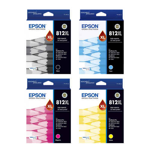 Genuine Epson 812XL Value Pack Ink Cart EPSON WF3820, EPSON WF3825, EPSON WF4830, EPSON WF4835, EPSON WF7830, EPSON WF7840, EPSON WF7845 Genuine Epson 812XL Value Pack Ink Cart EPSON WF3820, EPSON WF3825, EPSON WF4830, EPSON WF4835, EPSON WF7830, EPSON WF7840, EPSON WF7845