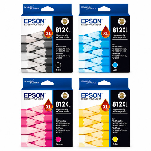 Genuine Epson 812XL Value Pack Ink Cart EPSON WF3820, EPSON WF3825, EPSON WF4830, EPSON WF4835, EPSON WF7830, EPSON WF7840, EPSON WF7845