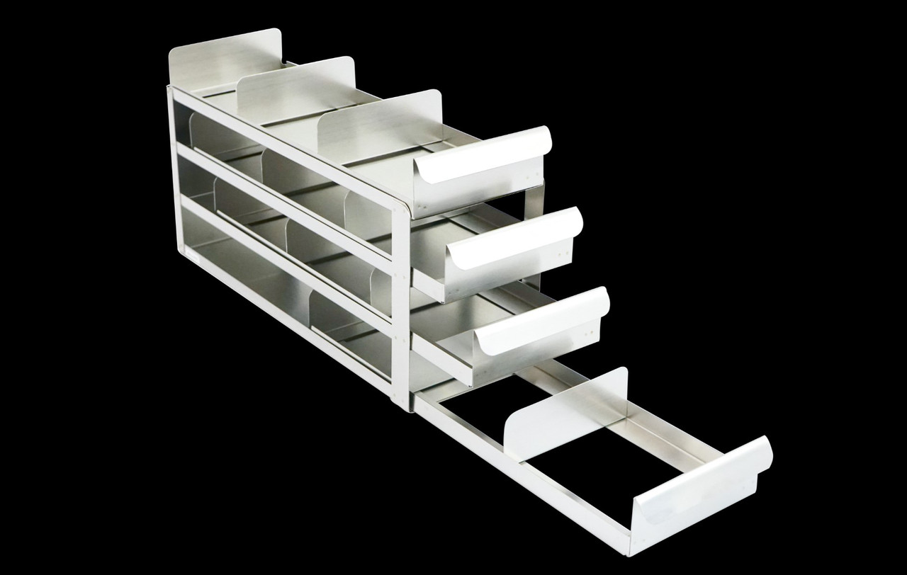 Aluminum Mini Vertical Rack with 3 Mini Boxes & Cell Dividers - 10 Boxes  High