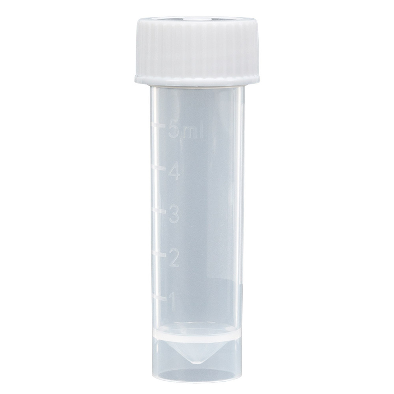 Transport Tube, 5mL, with Separate White Screw Cap, NON-STERILE  Polypropylene, Conical Bottom, Self-Standing, 1000/CS