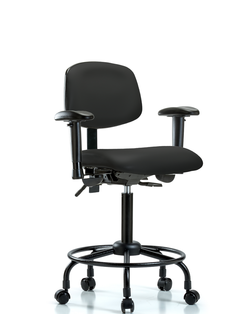 Vinyl Bench Lab Chair with Black Tube Foot Ring Base and Black Casters-  VHBCH-RG-T0-A0-BF-RC-8540 - Laboratory Chairs - Stellar Scientific