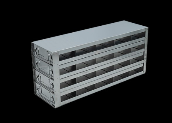 Stainless Steel Laboratory Freezer Drawer Rack for 20 Deep Well Plates in a Four Tall by Five