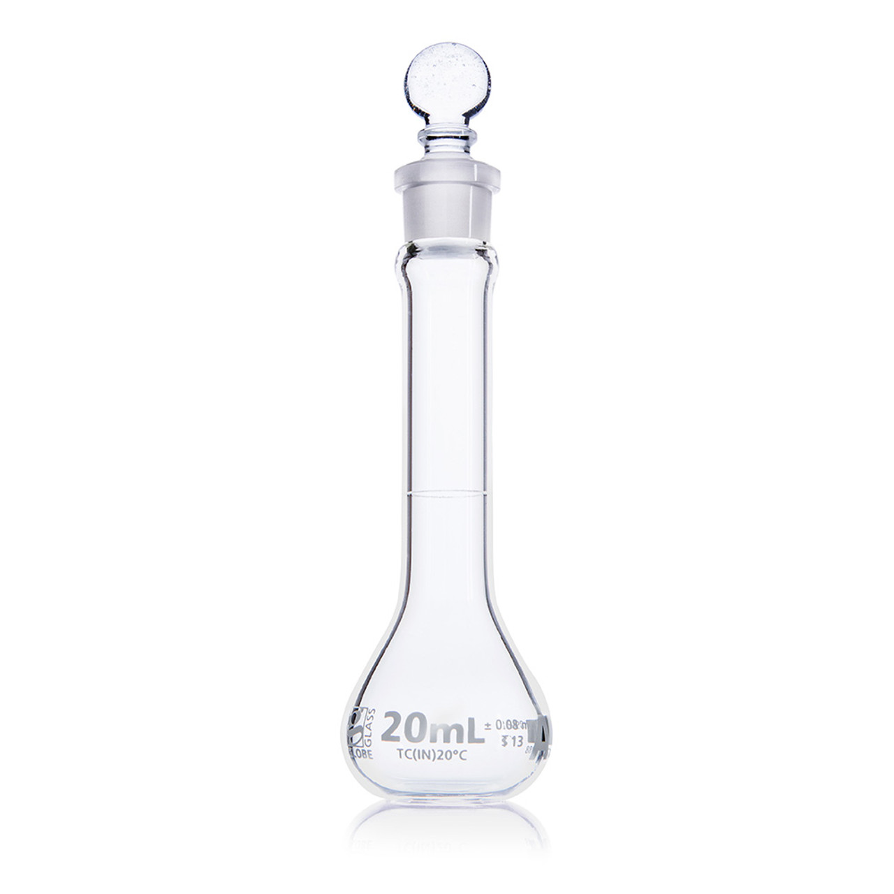 Globe Glass Class A 20mL Clear Volumetric Flask 8230020 For Precise Liquid Measurement Lab