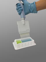 This 50mL Divided Reagent Reservoir helps reduce waste of expensive PCR assay reagents. Use this side when working with an eight-channel pipette This 50mL Divided Reagent Reservoir helps reduce waste of expensive PCR assay reagents. Use this side when working with an eight-channel pipette