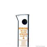 Close Up Borosil Glass 250mL Graduated Cylinder 3026021A- with Hexagonal Base and Orange Graduation Lines - Lab Supplies - Stellar Scientific