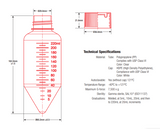 Technical Drawing for GS-6336 250mL Sterile Conical Centrifuge Tube With White Screw-Cap - Laboratory Supplies - Stellar Scientific