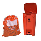 26 Gallon Bright Red Plastic Biohazard Bag Bin With Foot Pedal And Bag Support Notches 26 Gallon Bright Red Plastic Biohazard Bag Bin With Foot Pedal And Bag Support Notches