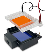 Accuris E1201 All In One DNA Gel Box with Built In Blue LED Transilluminator Lid Lifted to Show Location of Amber Shield- Lab Equipment - Stellar Scientific