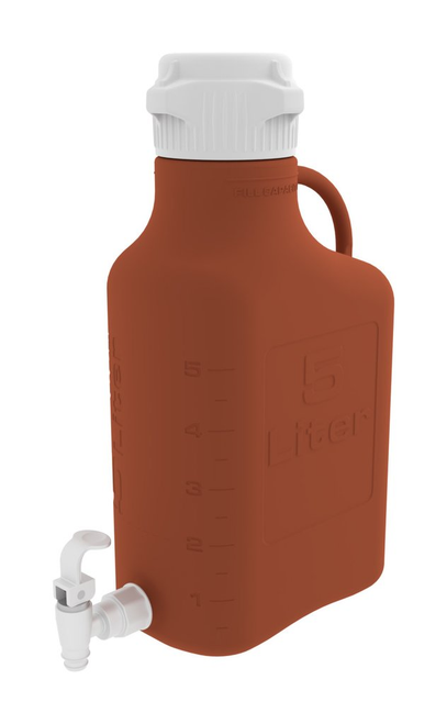 5L (1 Gal) Amber HDPE Carboy With 83mm Cap and Spigot For Mixing, Storing and Transporting Light Sensitive Liquids