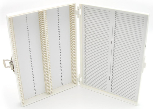 ABS Plastic Microscope Slide Storage Box With Foam Cushioning That Holds 100 Slides, Nickel-Plated Locking Clasp
