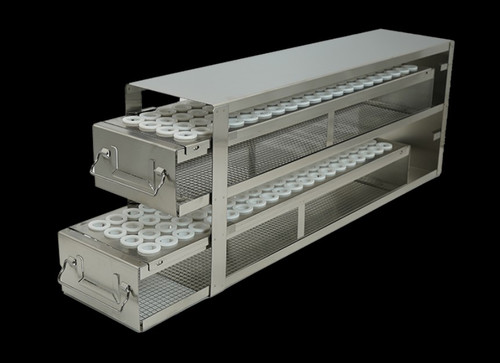Two Tiered Stainless Steel Freezer Drawer Rack Designed To Hold 160 Individual Blood Tubes - Stellar Scientific