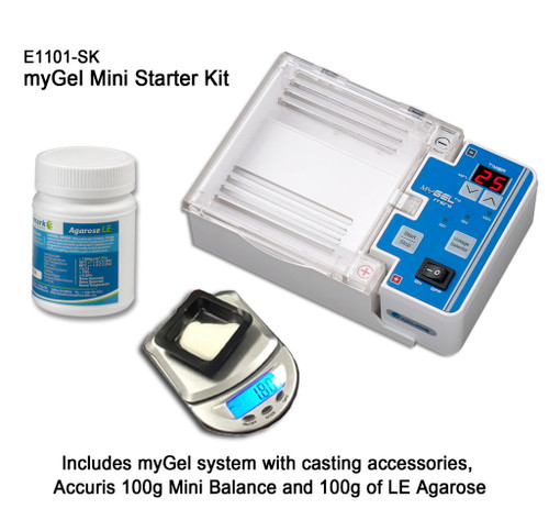 Accuris E1101-SK MyGel Mini All In One DNA Gel Electrophoresis Starter Kit comes bundled with a mini balance and agarose. 