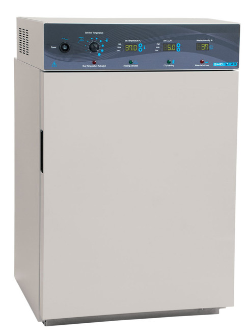 Shel Lab 5 cu ft SCO5W Water Jacket CO2 Incubator for Cell and Tissue Culture. With easy to program microprocessor. Shown here with door closed. 