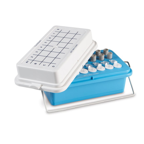 True North® Mini-Cooler for 32 Microtubes, -20°C  With Gel Lid for Longer Cooling, Blue