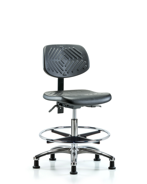 Polyurethane Medium Bench Height Lab Chair with Chrome Foot Ring  and Chrome Glides PMBCH-CR-T0-A0-CF-RG-BLK - Laboratory Chairs - Stellar Scientific