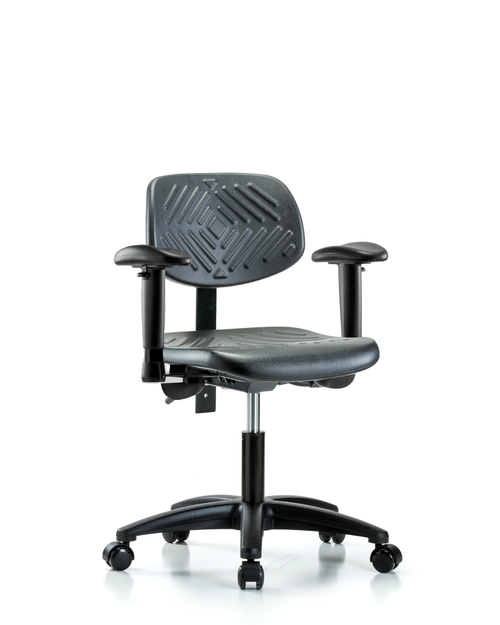 Polyurethane Desk Height Lab Chair with Adjustable Arms and Black Casters PDHCH-RG-T0-A1-RC-BLK - Laboratory Chairs - Stellar Scientific