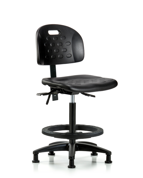 Polyurethane High Bench Lab Chair with Black Tube Foot Ring and Black Glides HPHBCH-RG-T0-A0-BF-RG - Laboratory Chairs - Stellar Scientific