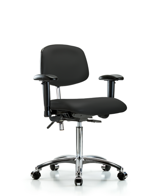 Vinyl Medium Bench Lab Chair with Adjustable Arms Chrome Base and Chrome Casters- VMBCH-CR-T0-A1-NF-CC-8540 - Laboratory Chairs - Stellar Scientific