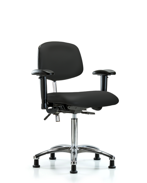 Vinyl Medium Bench Lab Chair with Adjustable Arms Chrome Base and Black Glides- VMBCH-CR-T0-A1-NF-RG-8540 - Laboratory Chairs - Stellar Scientific